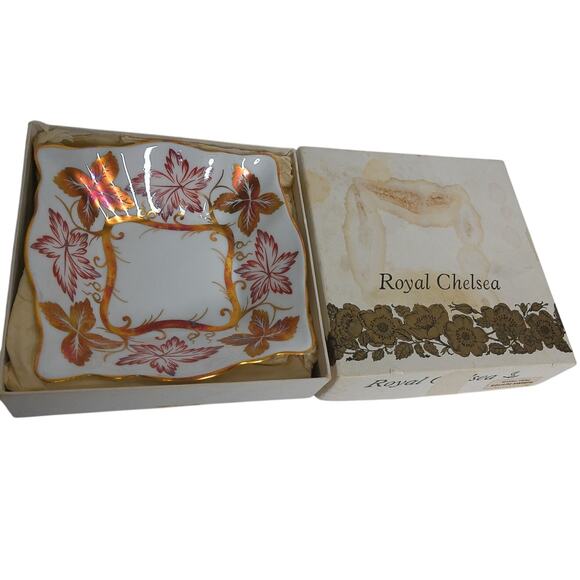 Vintage Royal Chelsea Golden Valley Square Sweets Bone China Dish With Box - Picture 1 of 7